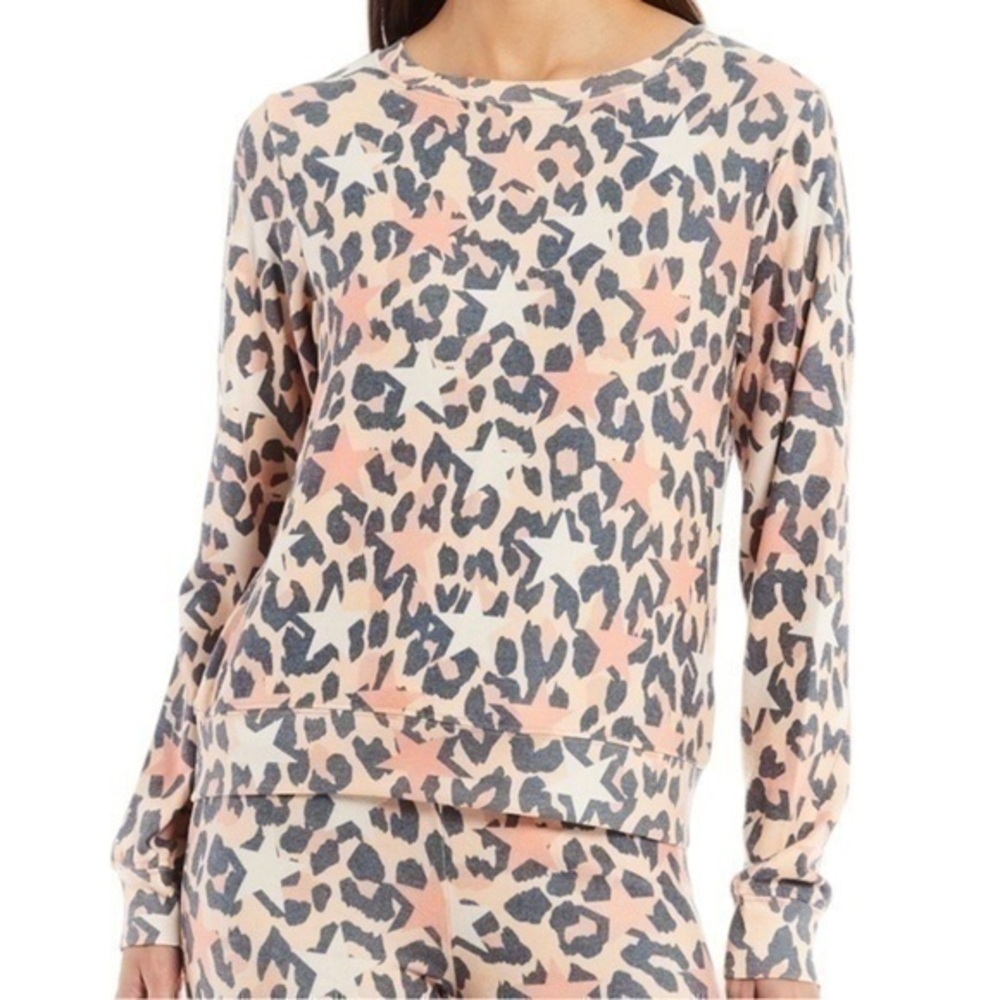 WildFox Women’s Size S Leopard Stars Brushed Hacci Pullover Sweatshirt